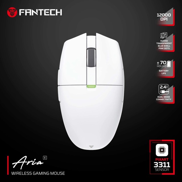 [해외] FANTECH Aria E XD7E 무선 게이밍 마우스 PAW3311 1000Hz 70시간 사용 시간 12000DPI 듀얼 모드 인체공학적 무선 마우스
