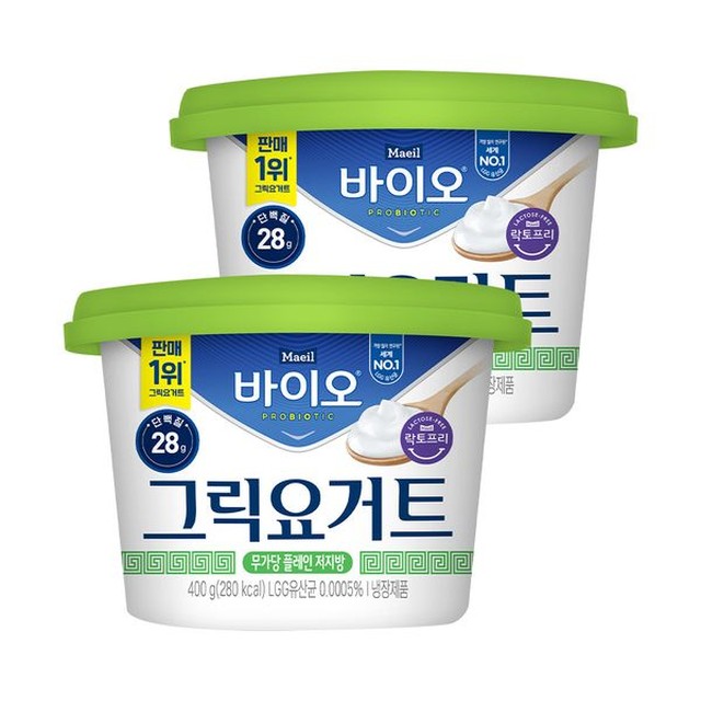 [보리보리] 매일유업 매일 바이오 그릭요거트 무가당 플레인 저지방 400g 2개