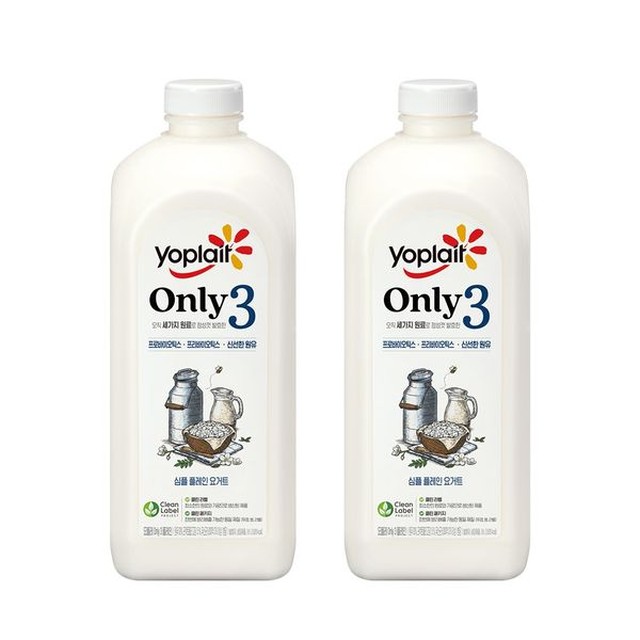 [보리보리] 빙그레 빙그레 요플레 Only3 플레인 요거트 대용량 1.8L 2병